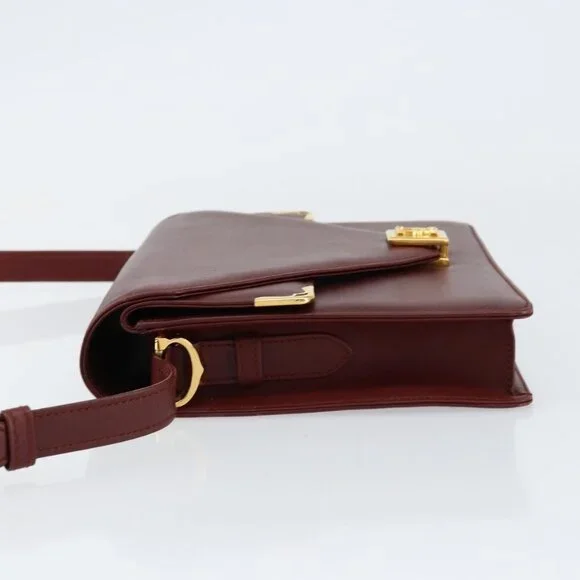 Authentic CARTIER Must Line Shoulder Bag Leather Bordeaux Gold